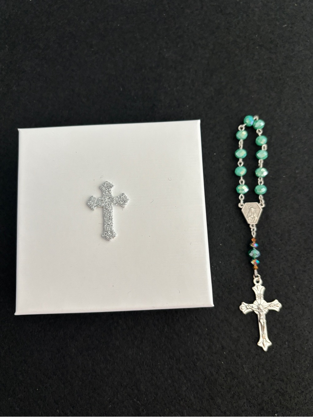 Handmade Pastel Green Teal Sacred Heart Of Mary Rose Decade Pocket Rosary